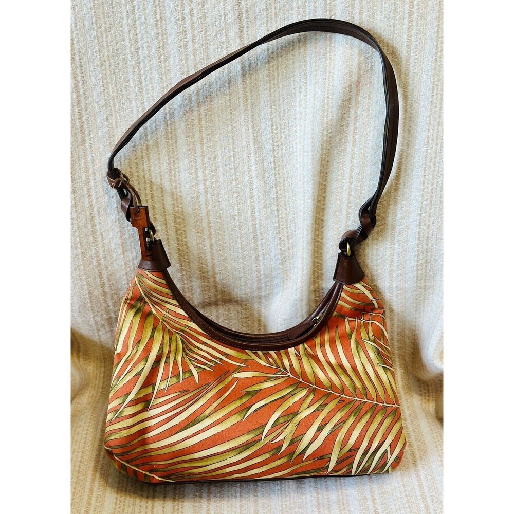 FOSSIL Women Shoulder Purse Bag Palm Tree Leaves Print LEATHER Tooled Key